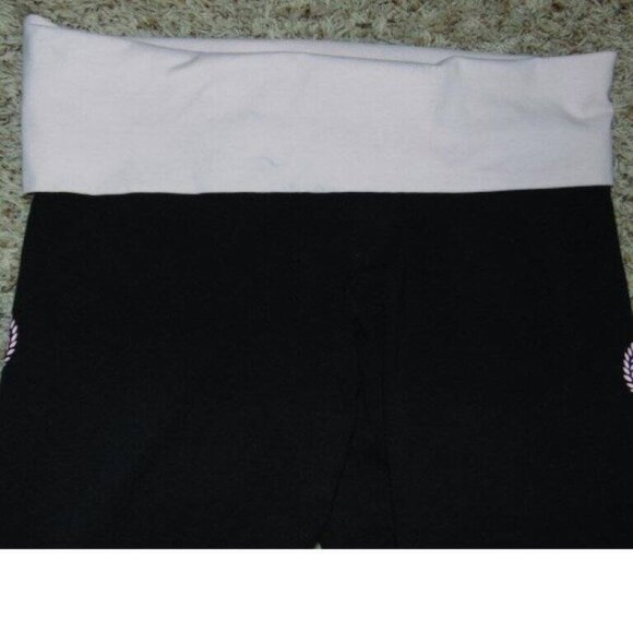 Womens Victorias Secret PINK Yoga Pants Medium Pink Black Foldover Waist Cropped - Picture 2 of 4